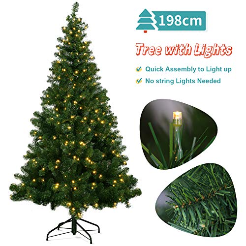 Albero Di Natale Luci Led.Ousfot Albero Di Natale Con Luci Led Incorporate 198cm 720rami 8 Modalita Illuminazione 320led Facile Montaggio Puo Pieghevole Albero Verde Per Decorazione Di Natale Base Metallica Pvc Bianca Calda Arredamento Giardino